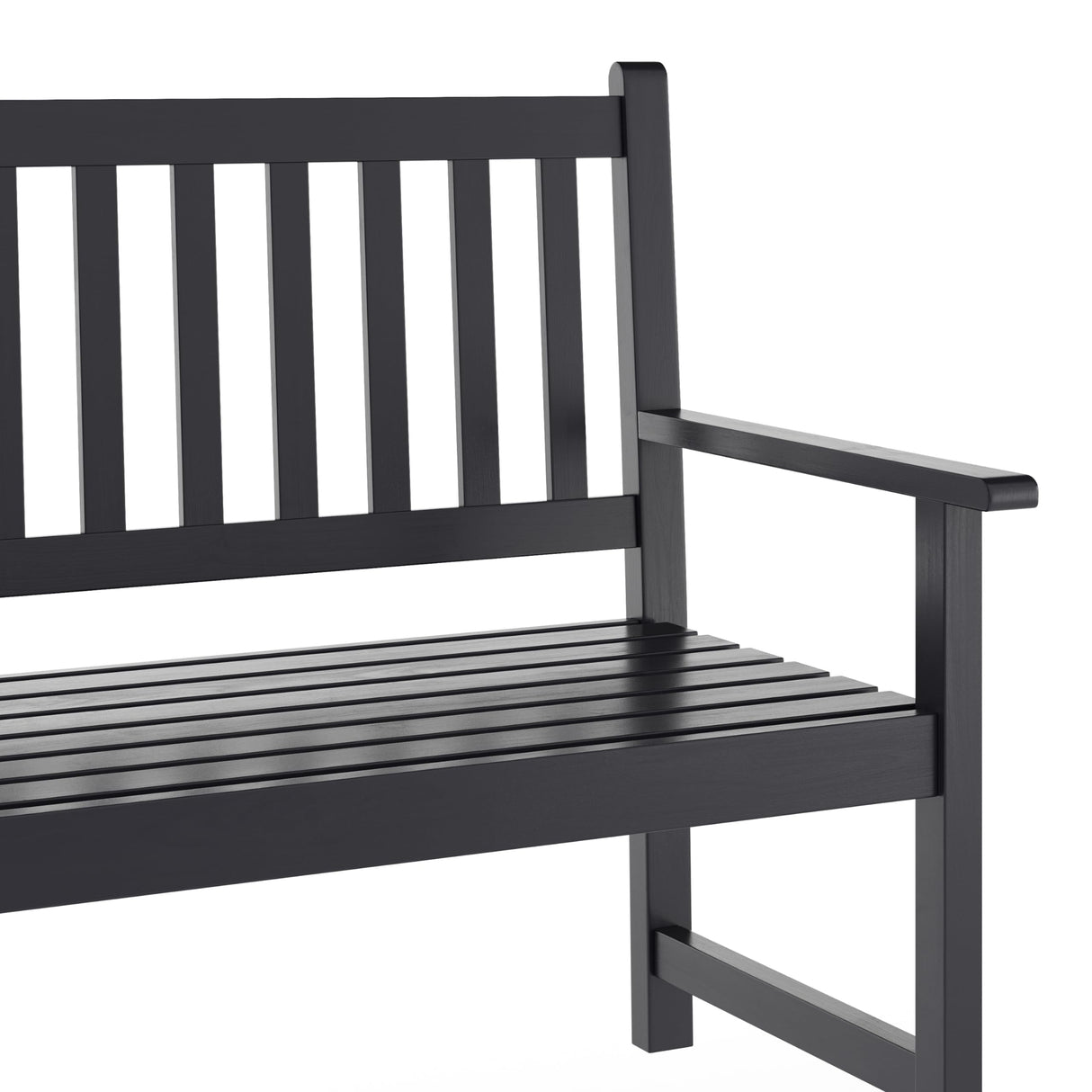 Flash Furniture Adele Commercial Indoor/Outdoor Acacia Wood Bench, 2-Person Slatted Patio Loveseat, for Use in Yard, Garden, Porch, or Park, Black Flash Furniture