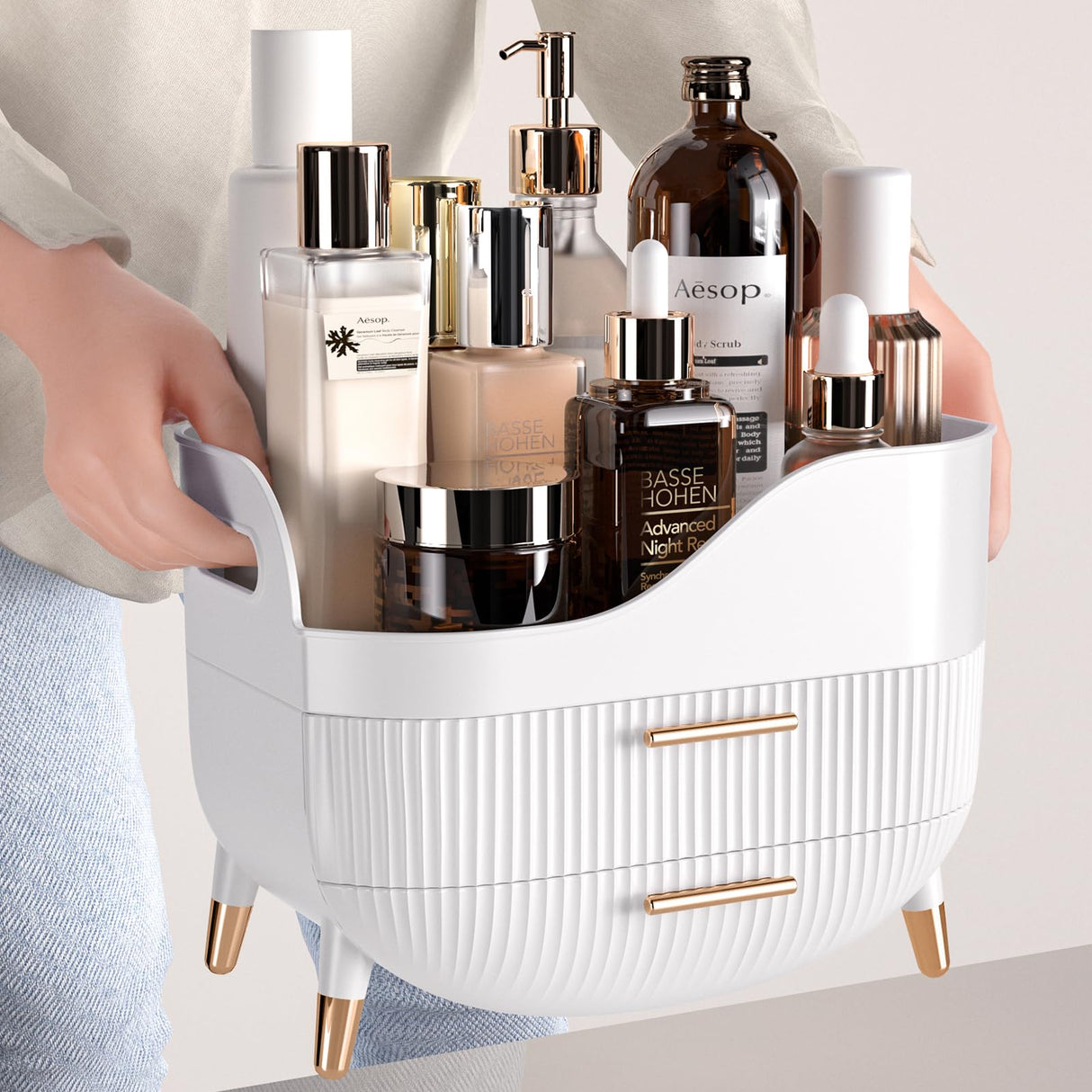 Pajiriona Makeup Organizer with Drawers,Skincare Organizer for Vanity,Storage Box with Handle,Large Cosmetic Display case for Dresser, Bathroom Countertop Pajiriona