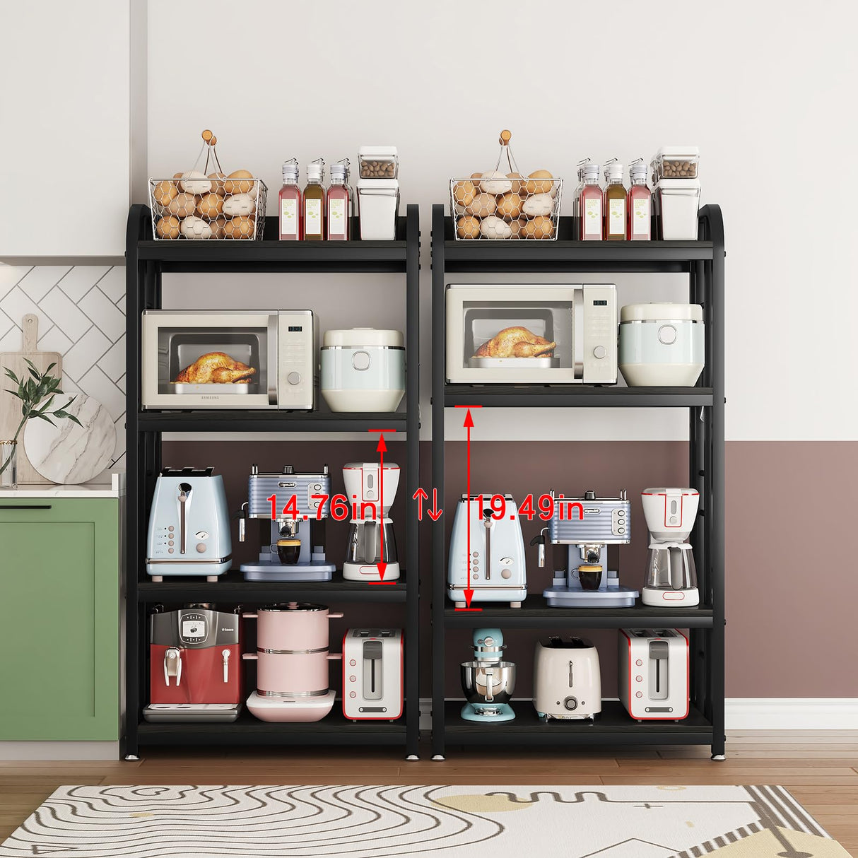 jarrvz 4 Tier Microwave Stand, Large Bakers Racks for Kitchens, Height Adjustablebakers Shelf, Coffee Bar for Living Room Rustic Black jarrvz