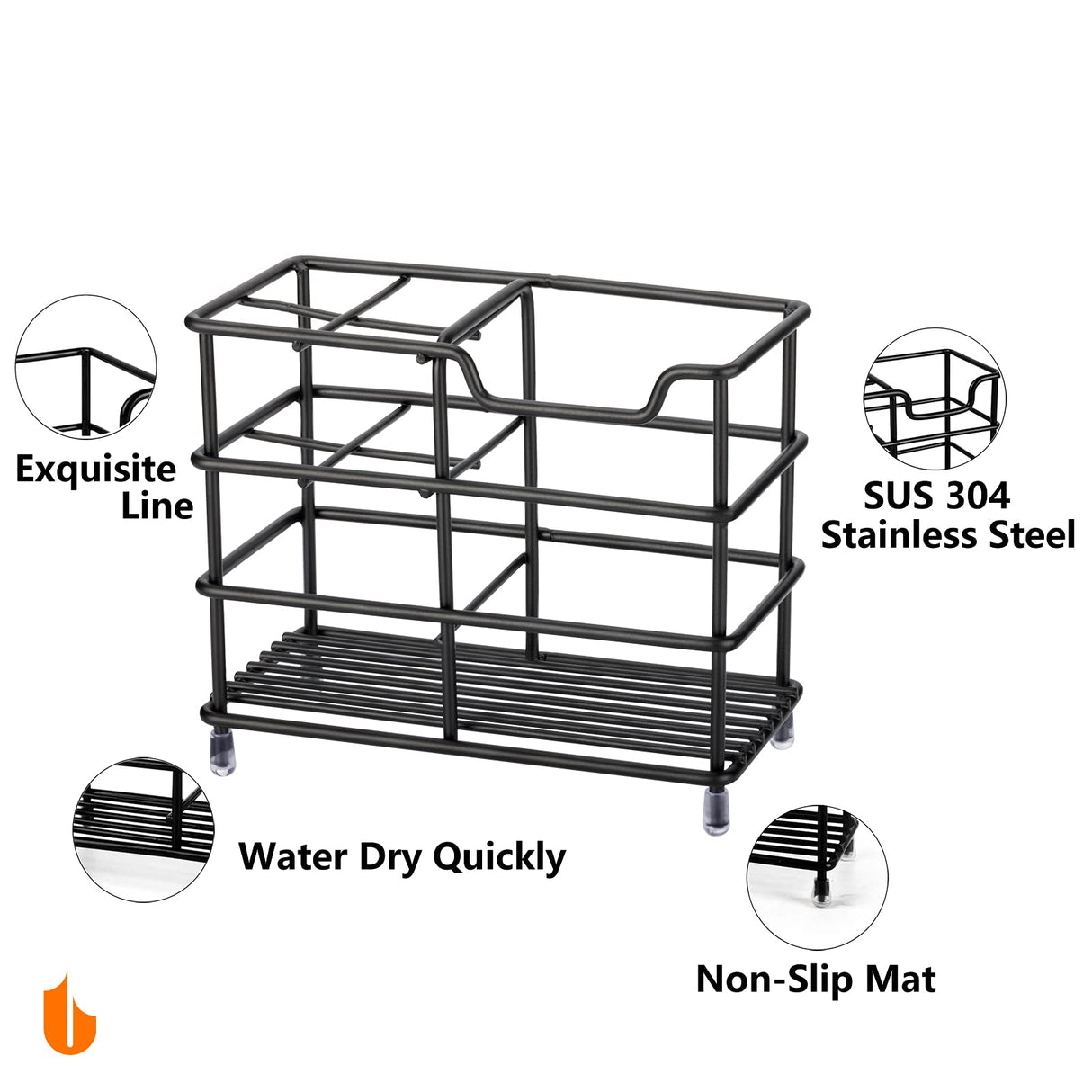 Urbanstrive 304 Stainless Steel Bathroom Toothbrush Holder Toothpaste Holder Stand Bathroom Accessories Organizer, Black Urbanstrive