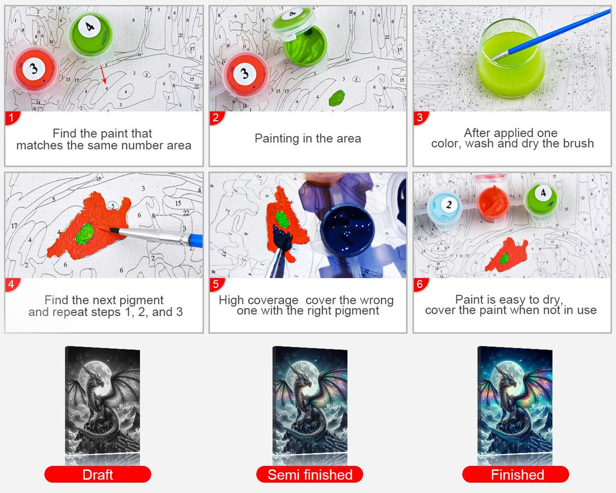 Dragon Paint by Numbers Kit for Adults, Animals Oil Painting Kit, Moon and Mountain Adult Paint by Number Kits on Canvas DIY Acrylic Painting for Beginners, 16"x20"(Frameless) TUMOVO