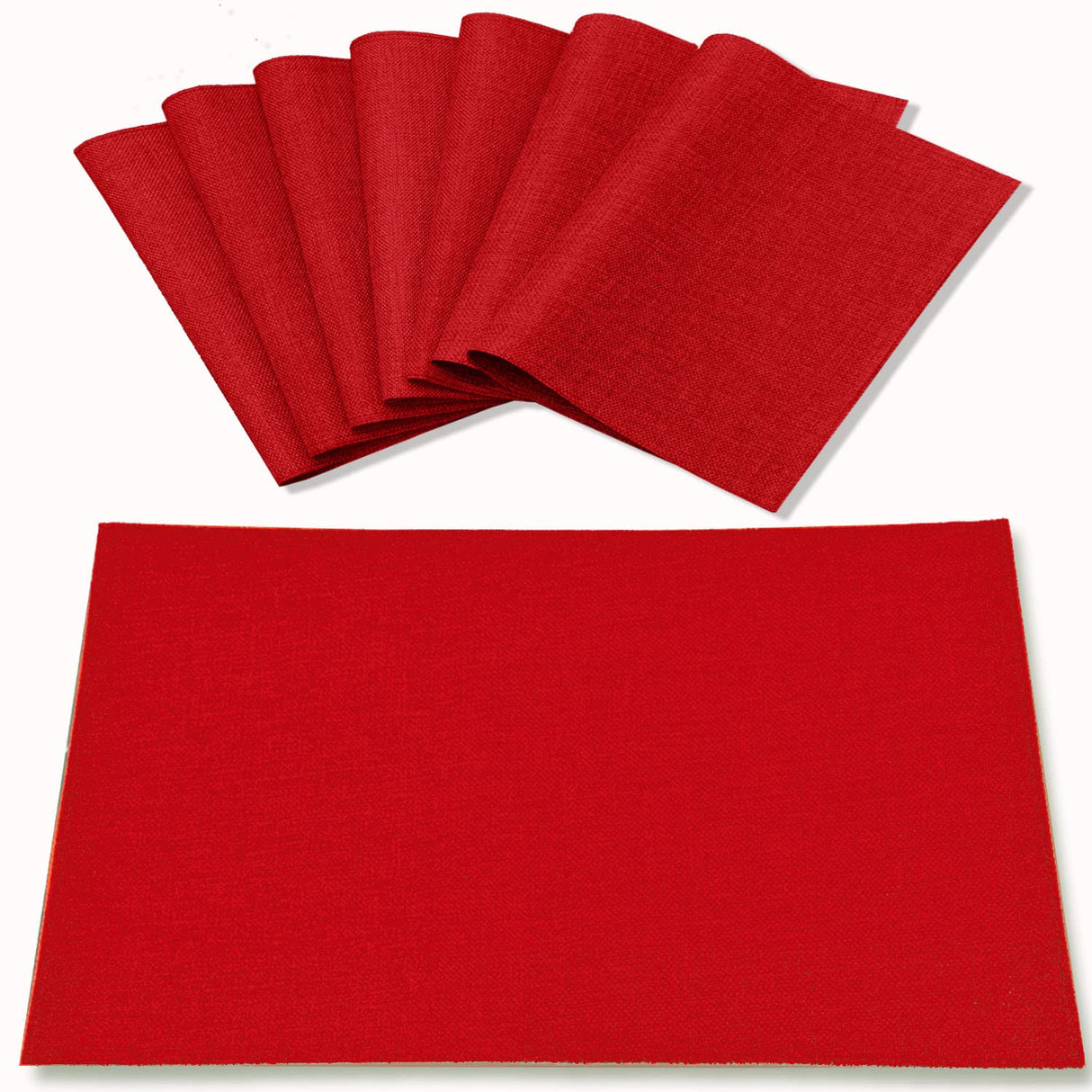 Rinpon Cloth Red Placemats Set of 8, Linen Type Fabric Placemats Machine Washable Heat Resistant Placemats Polyester Place Mats for Halloween, Thanksgiving, Christmas and Valentine Dining Table (Red) Rinpon