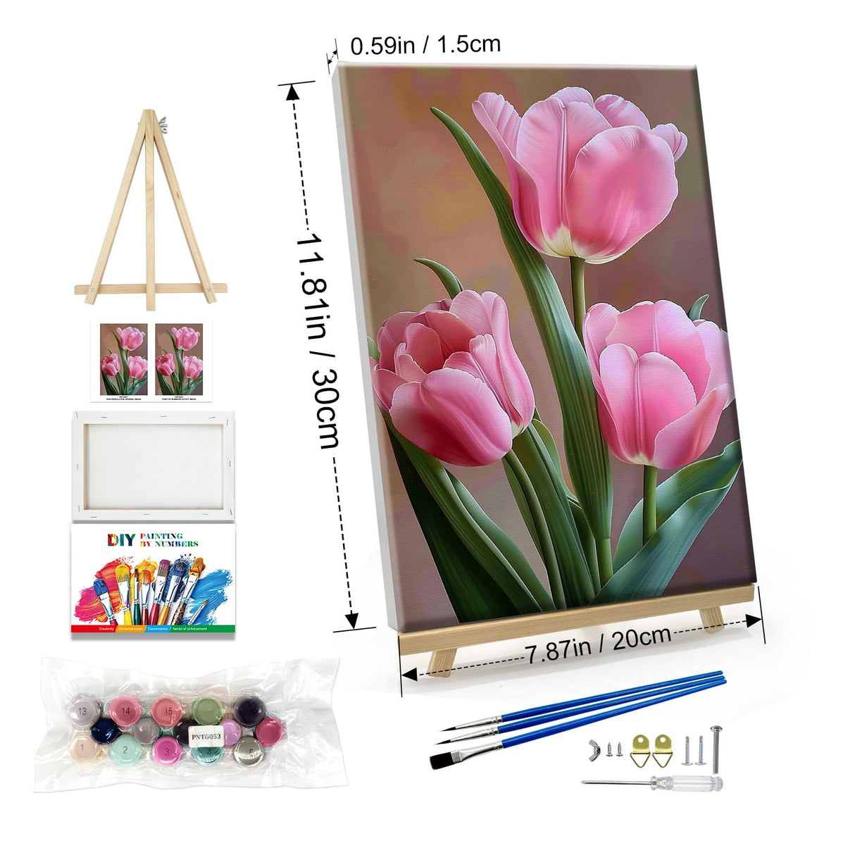 JOOZ Paint by Numbers Kit for Adults Flowers Paint by Numbers Kit with Frame DIY Tulip Paint by Number with Easel Floral Adult Paint by Number Kits Canvas for Gift Home Wall Decor 7.87x11.81 Inch JOOZ