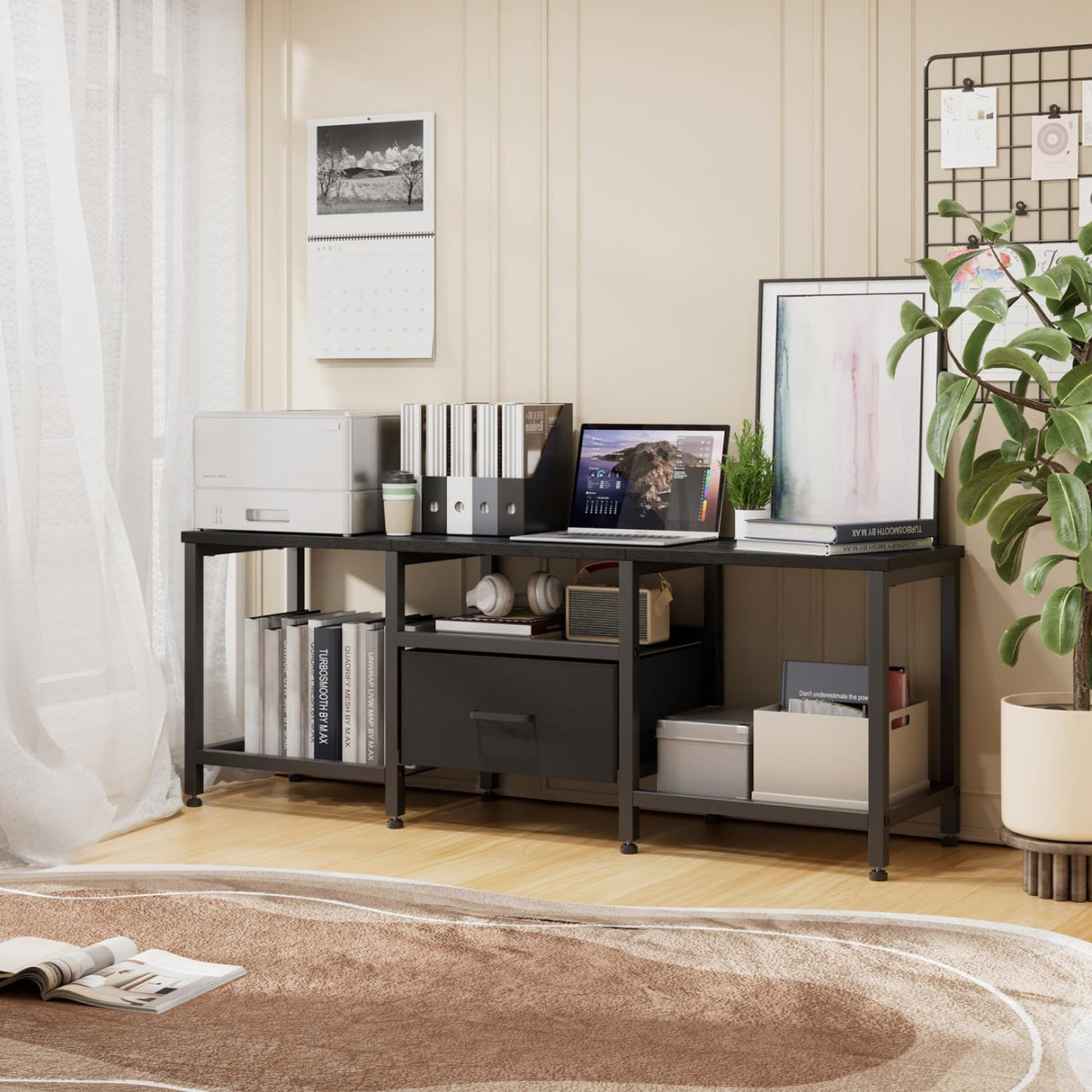 Ginzeca Stylish Television Stand with Fabric Storage Drawer for TV up to 55 Inches,Extra Strong Load Bearing,TV Media Console Table with Open Storage Shelves for Living Room, Bedroom,Home Office Ginzeca