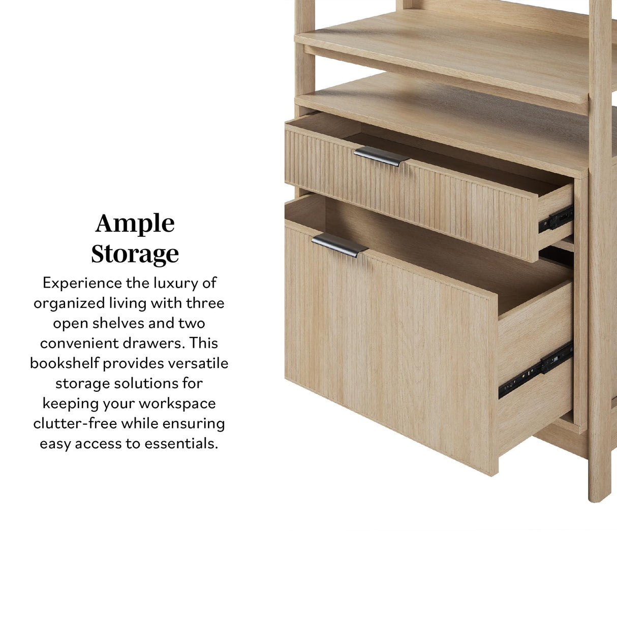 Walker Edison Transitional Open Reeded 4-Shelf Bookshelf with Drawers on Bottom, Versatile Bookcase with Bottom Storage for Home Office, Living Room, Bedroom, 33”W x 16.75”D x 70”H, Coastal Oak Walker Edison