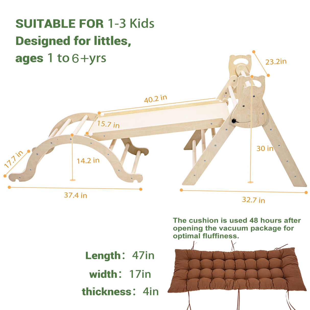 INNOPLAY Large Foldable Toddler Climbing Toys Indoor Jungle Gym, Pikler Triangle Set with Cushion, S-lide and Arch, 7-in-1 Montessori Climbing Set(1.5-6yrs) INNOPLAY