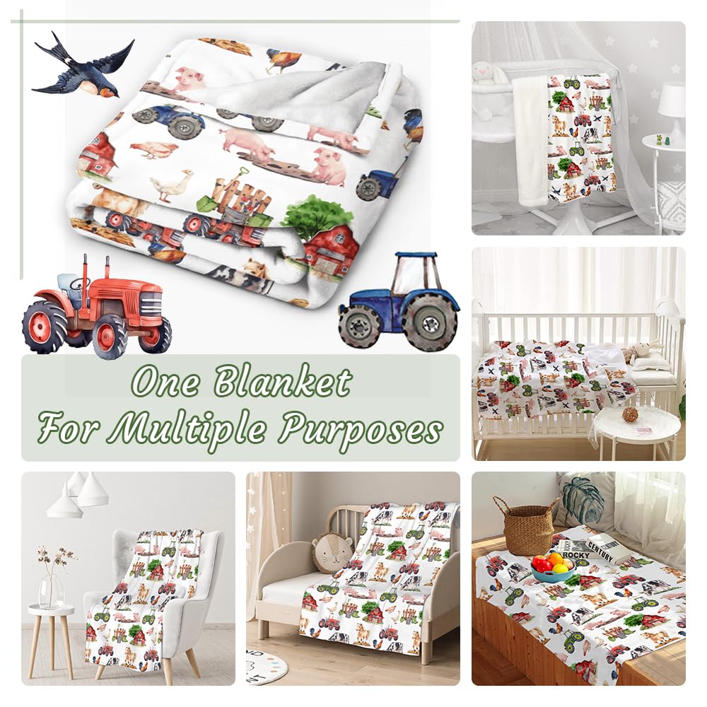 Buyyet Farm Animal Baby Blanket,Farmhouse Barn Neutral Baby Blanket for Boy Girl,Nursery Cow Chicken Pig Sheep Fleece Swaddle Receiving Blanket, Soft Newborn Toddler Kid Crib Bedding 40''x50'' for Kid Buyyet