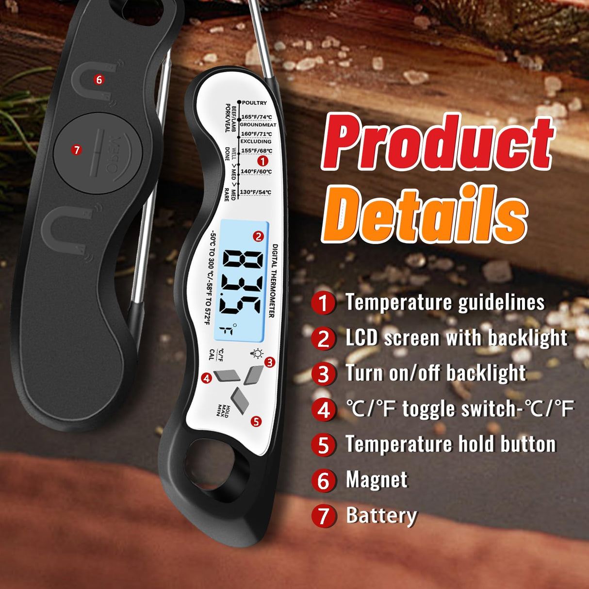 Meat Thermometer, IP67 Waterproof Digital Meat Thermometer with Backlight, Hold Function & Magnet for Grill, BBQ, Candy, Beef,Turkey,Gadgets Essentials BBQ Accessories Grill Gifts for Men Jamestry