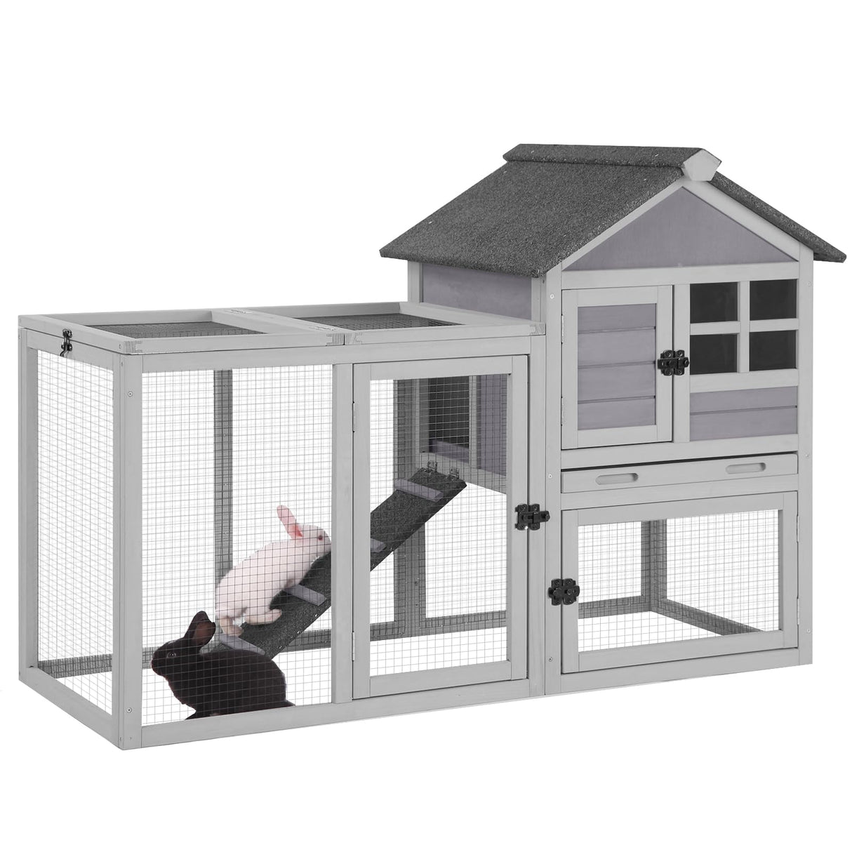 GUTINNEEN 51.6" L Chicken coop Outdoor Rabbit Hutch Indoor Bunny Cage Expandable Duck House(Grey) GUTINNEEN