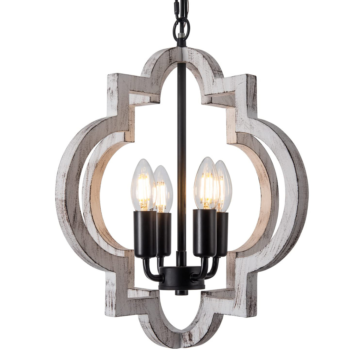 lighceac 4-Light 15" Farmhouse Orb Chandelier Rustic Handmade Distressed White Wood Hanging Ceiling Pendant Light Fixture Wood Lantern Chandeliers for Dining Room Kitchen Bedroom Foyer Hallway lighceac