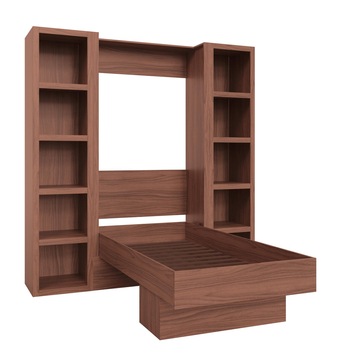 Oakland Living Easy-Lift Twin Murphy Wall Bed in Natural Brown Wood Grain with Two Bookshelves Oakland Living