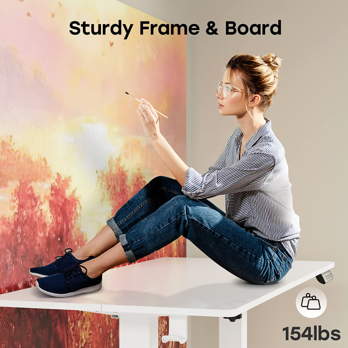 JYLH JOYSEEKER White Standing Desk, 48 X 24 Inch Adjustable Height Electric Desk, Sit Stand Desk with Splice Board and 2 Hooks, Ergonomic Rising Desk for Home Office JYLH JOYSEEKER