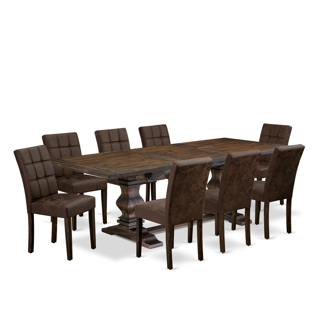 East West Furniture LAAS9-07-T25 9 Piece Table Set Consists A Wood Dining Table and 8 Black Textured Polyester Fabric Parson Dining Chairs, Distressed Jacobean East West Furniture