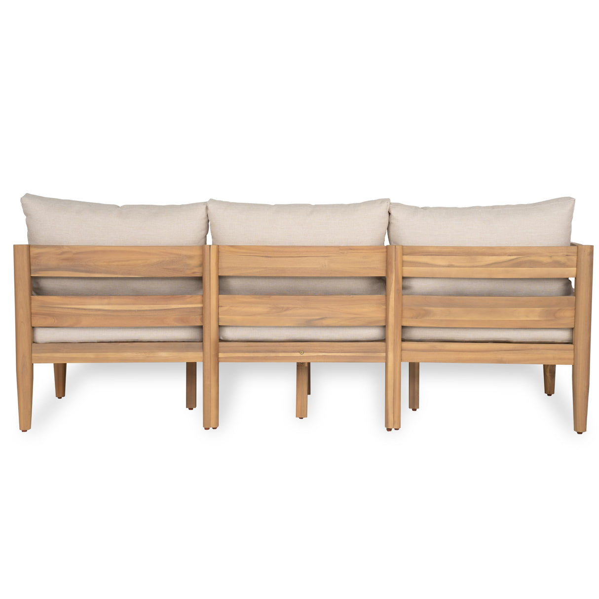 Christopher Knight Home Kavets 76.25'' W Outdoor 3 Seater Sofa with 5" Cushion, Acacia Wood Patio Sofa, Modern Slat Panel Bench, Spacious Seating Couch for Backyard Garden Porch, Light Teak+Beige Christopher Knight Home