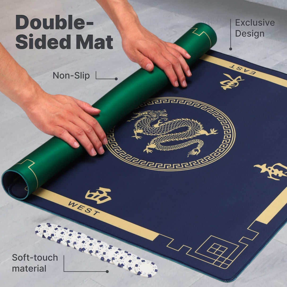 Queensell Folding Game Table with Double Sided Mat, Foldable Board Game Table for Mahjong, Domino, Poker, Puzzle, Card - 35 x 35 x 27 Inches with Storage Bag Queensell