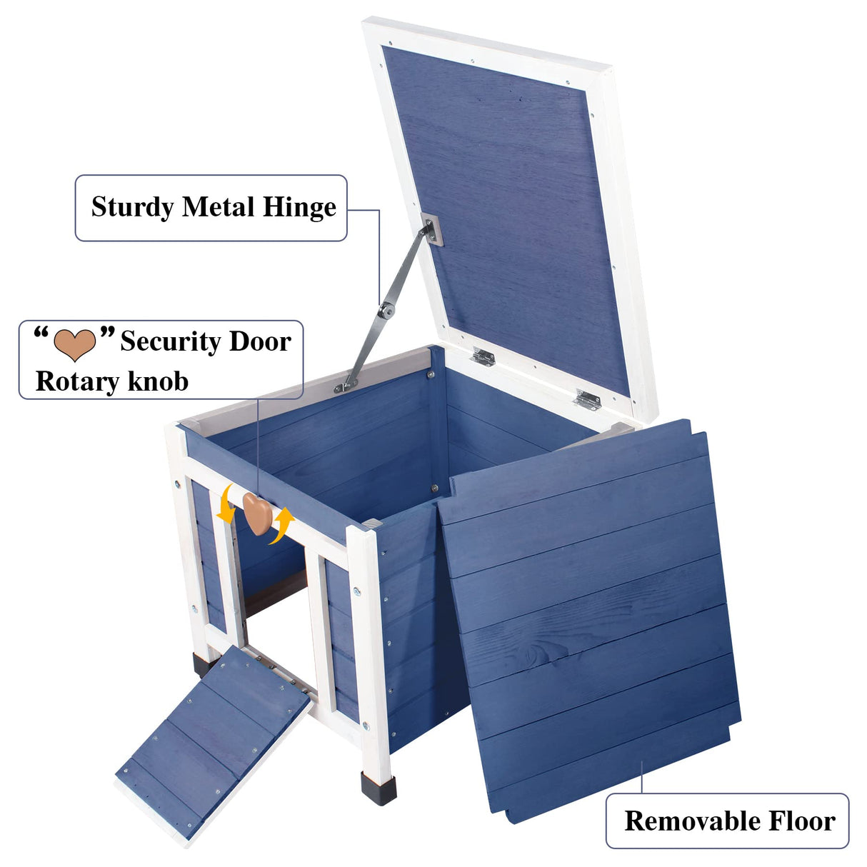 Deblue Cat House for Outdoor Cats, Weatherproof Feral Cat House, Wooden Outside Shelter for Cat, Rabbit and Small Pet Hutch-Navy Blue Deblue