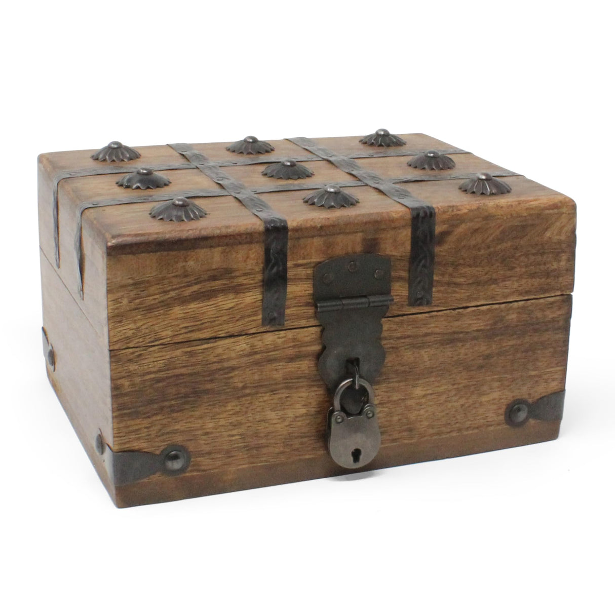Nautical Cove Treasure Chest Wooden Box with Antique Iron Lock and Skeleton Key - Storage and Decor (Small 8 x 6 x 4.5) Nautical Cove