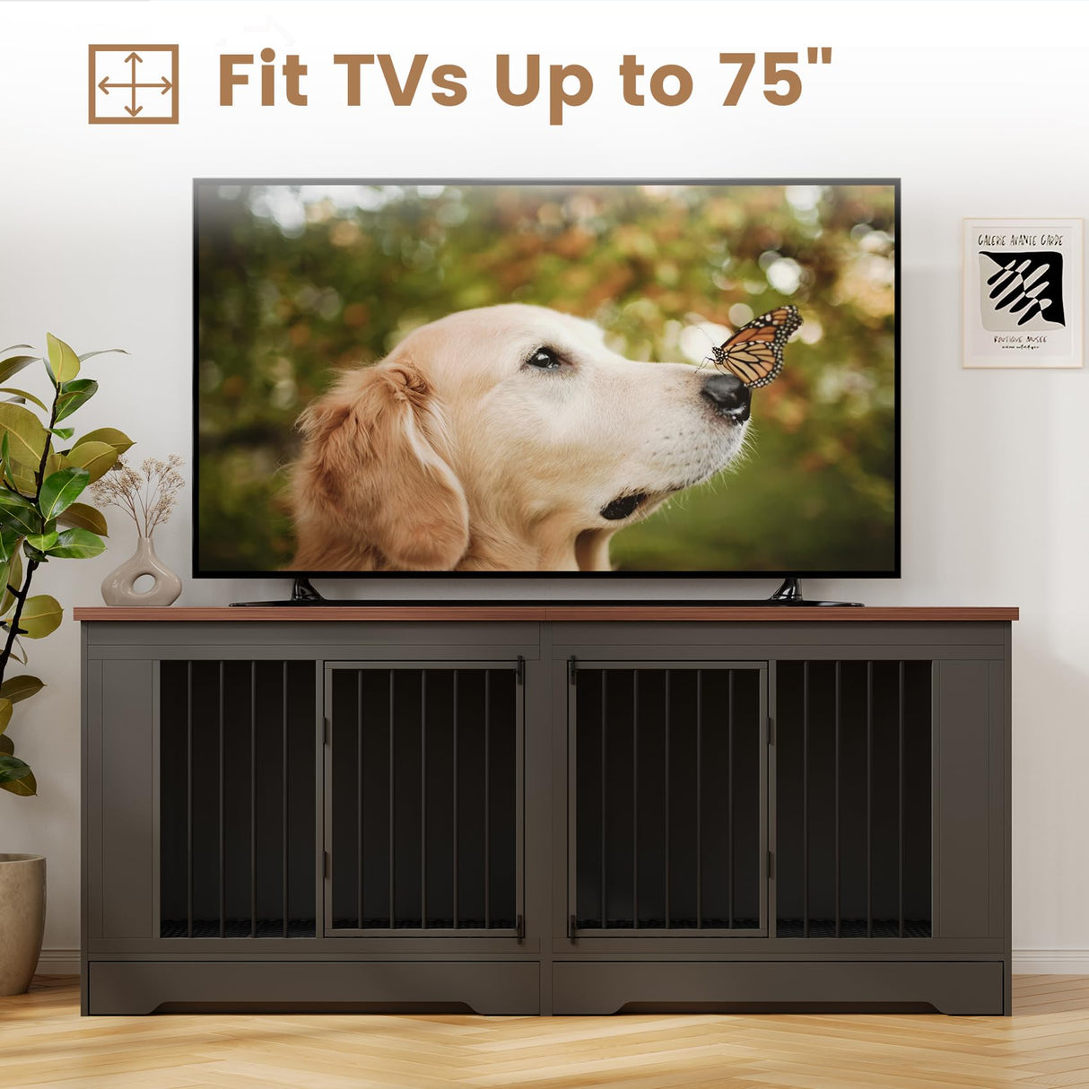 Large Dog Crate Furniture - Indoor Wooden Furniture Style Dog Kennel - Heavy Duty Decorative Dog Crate Table with Tray and Removable Divider - 75" L x 27.6" W x 32.7" H, Black A6HOM