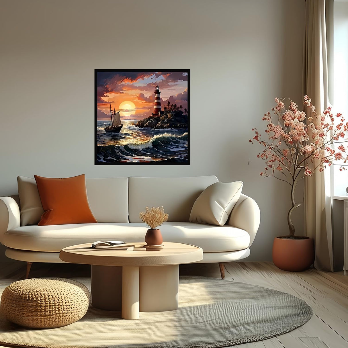 5D Diamond Painting Kits for Adults, Sea Sunset Lighthouse Diamond Art for Beginners, DIY Full Round Drill Paint by Diamonds Dot Gem Art for Adults, Home Wall Decor 13.7x13.7 Inch Mosaflare