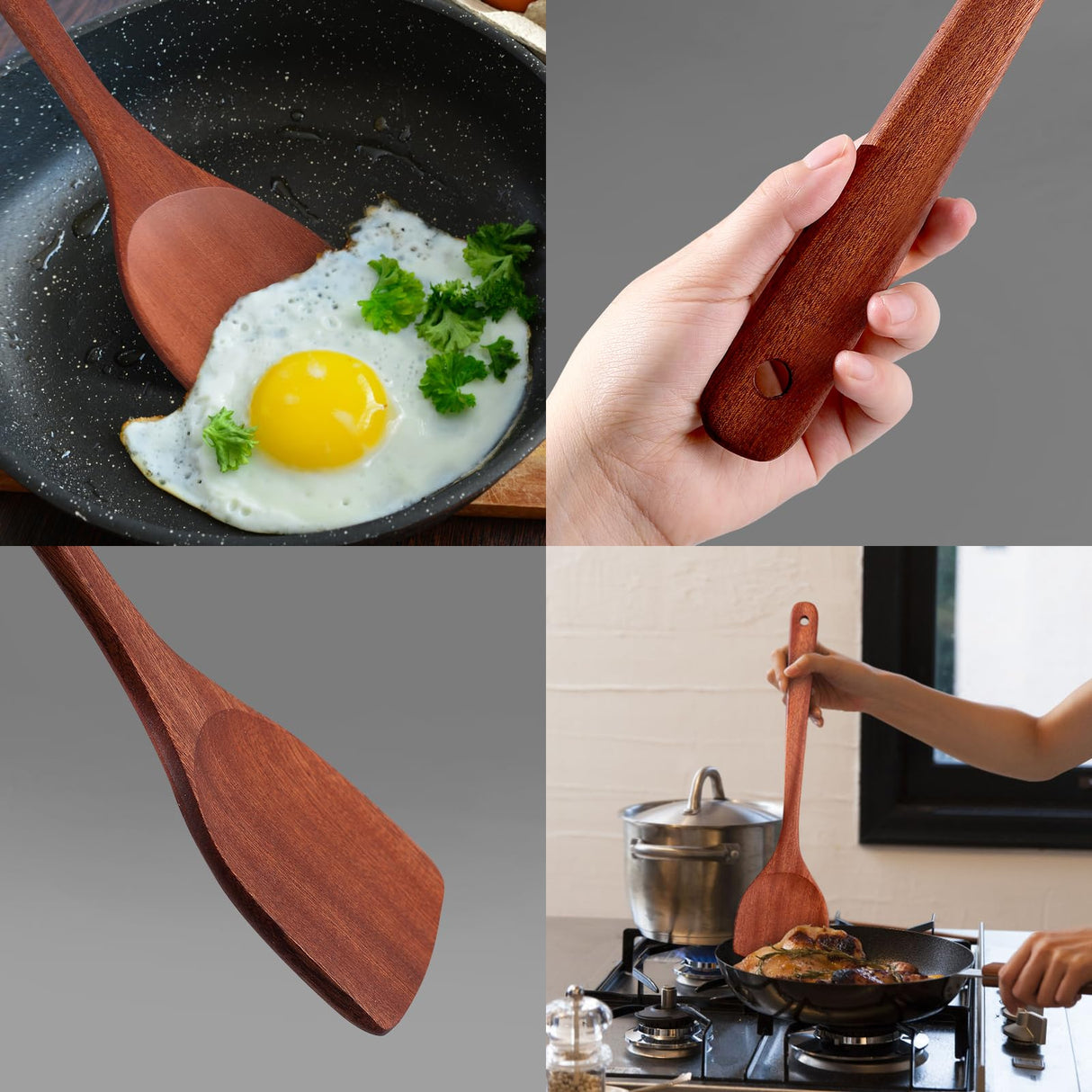 LorisArm 14-inch Cherry Wooden Spatula Turner Long Handle, Wood Kitchen Spatula Turner, Egg Scraper, Wood Cooking Utensil, Kitchen Spatulas for Flipping, Serving, Scraping & Turning. LorisArm
