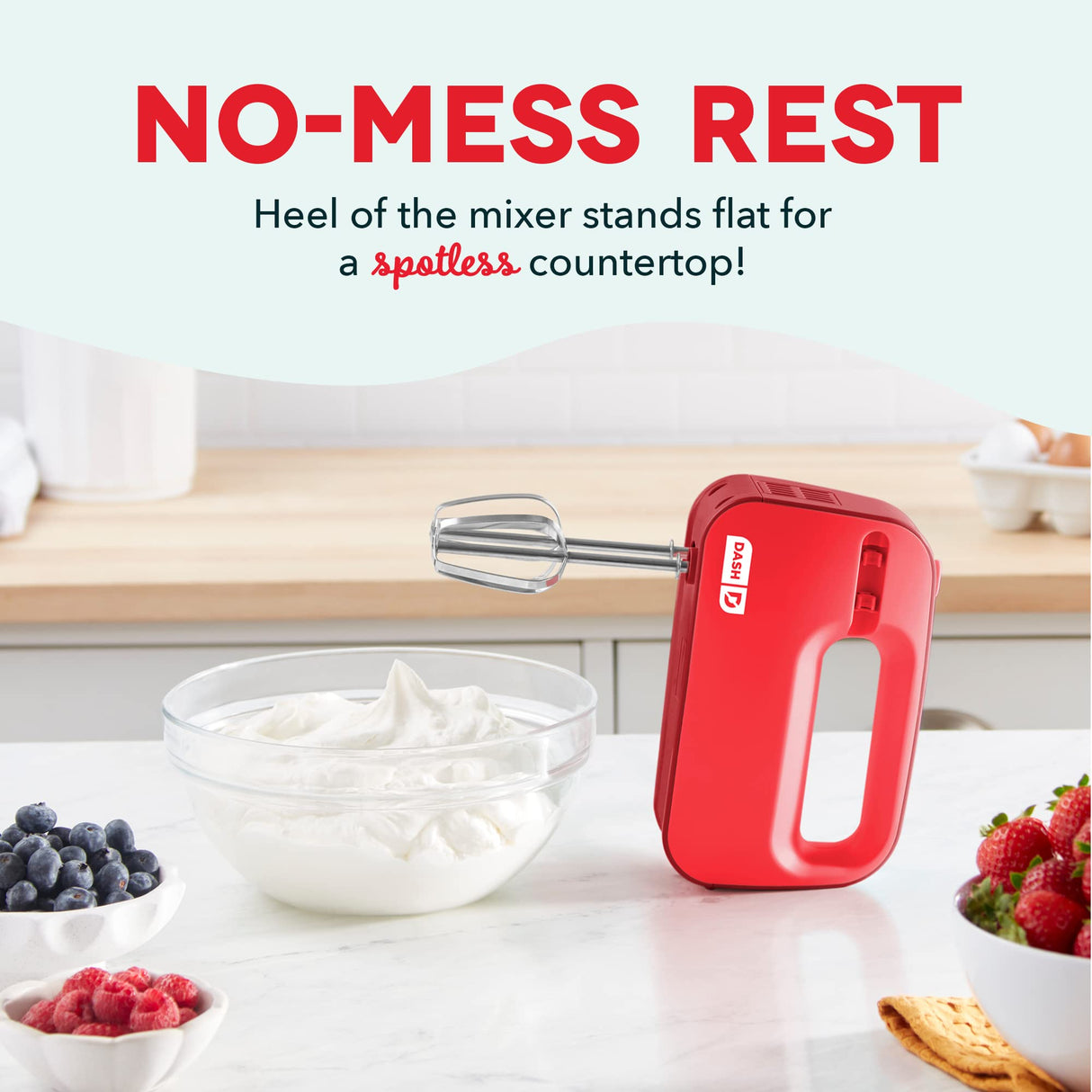 Dash SmartStore™ Compact Hand Mixer Electric for Whipping + Mixing Cookies, Brownies, Cakes, Dough, Batters, Meringues & More, 3 Speed, 150-Watt - Red DASH