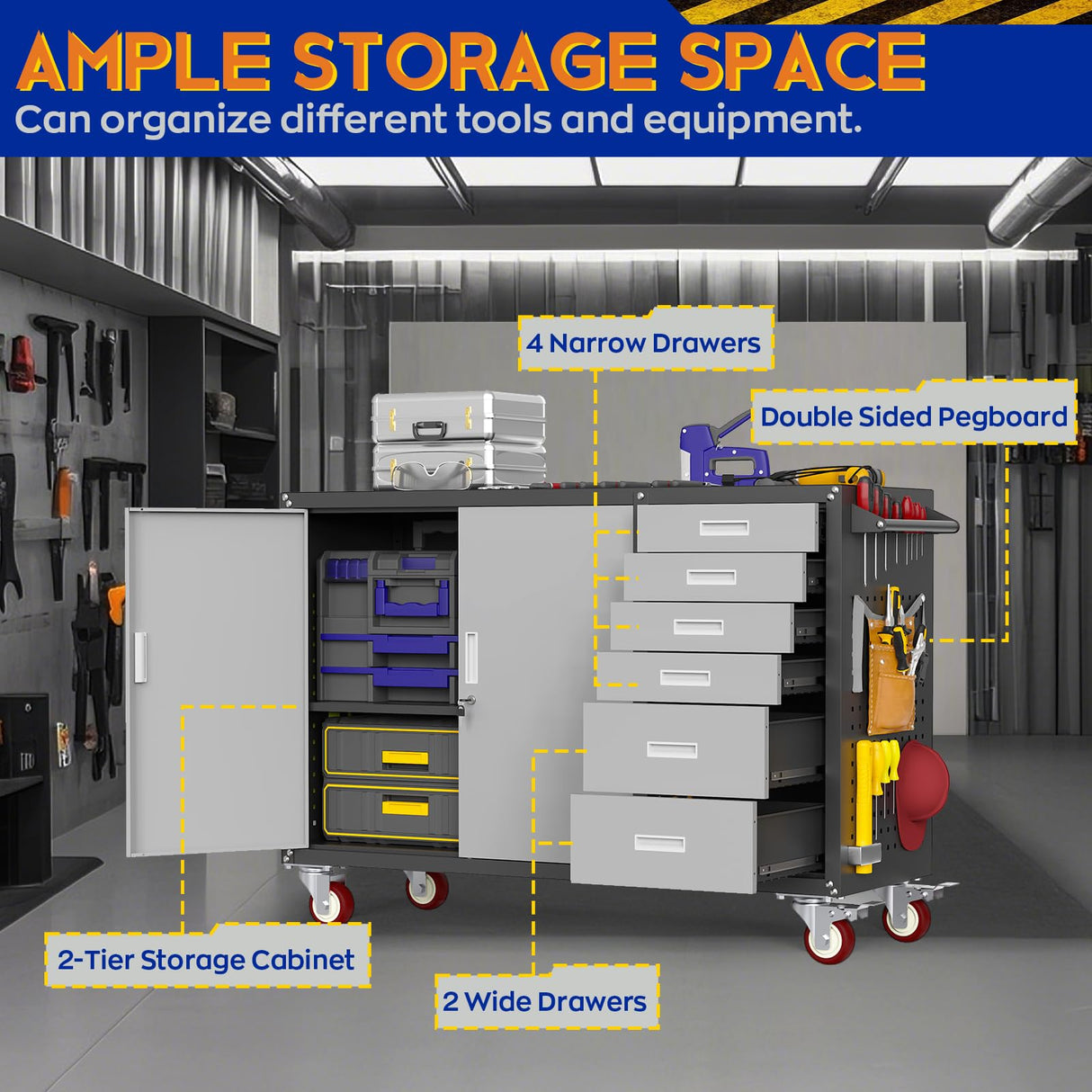 Eltean 55" W Rolling Workbench with 6 Drawers and Storage Cabinet,1000 LB Capacity Heavy Duty Work Bench with Pegboard and Adjustable Shelf,Garage Workbench with Wheels for Repair Shop/Workshop Eltean