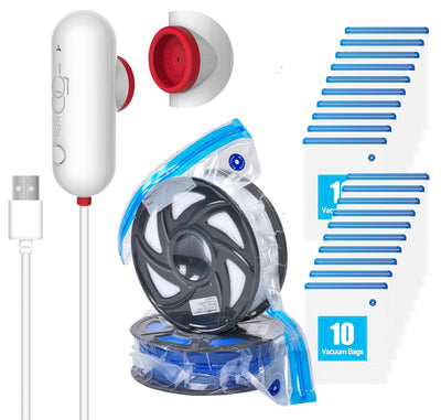 Vacbird 3D Filament Storage Bags Kit with Portable USB Pump, 20 Pack Vacuum sealling Bags, Keep Dry and Dust Proof