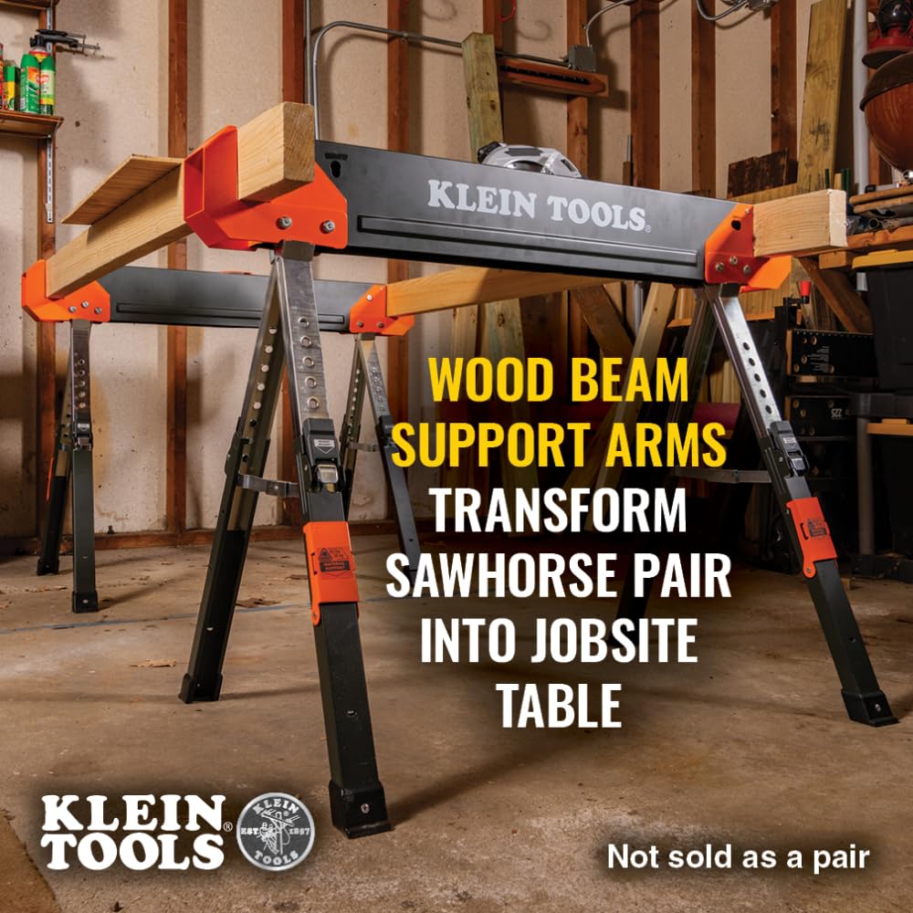 Klein Tools 66188 Folding Saw Horse, 2x4 Support Arms, 26-Inch to 32-Inch Adjustable Height, Heavy Duty Jobsite Table, 1-Pack Klein Tools