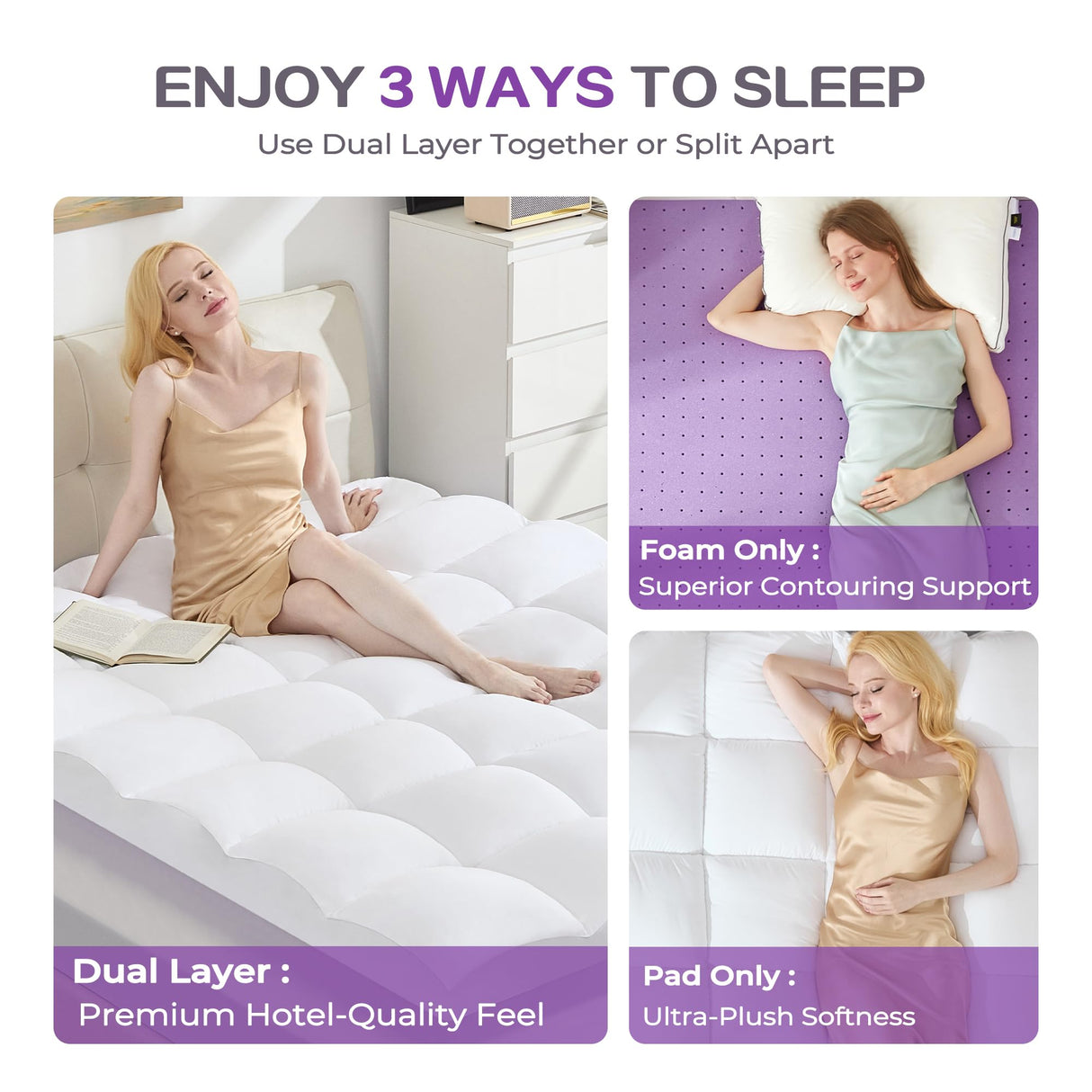 SINWEEK Dual Layer 5 Inch Memory Foam Mattress Topper King Size, 3 Inch Gel Memory Foam Plus 2 Inch 1450 GSM Down Alternative Quilted Pillow Top Mattress Pad Cover, White SINWEEK