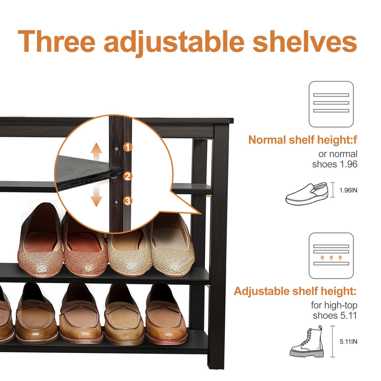 MACIFECI Shoe Rack Bench, 3 Tier Shoe Bench for Rustic Solid Wood Entryway Farmhouse Style Hallway Living Room, 39.4" MACIFECI