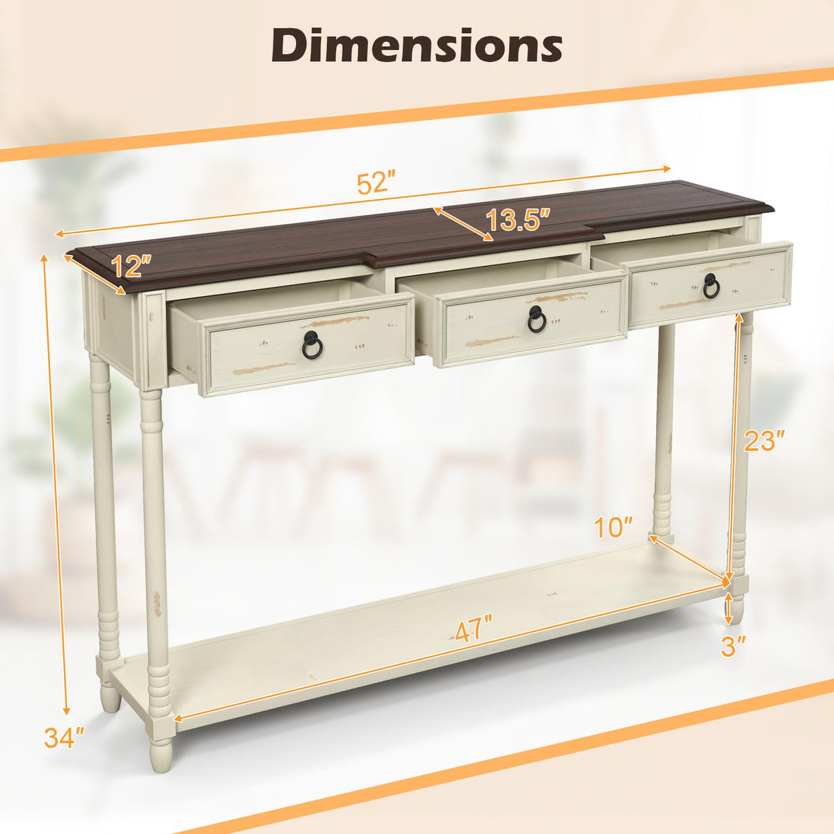 Giantex Console Table with 3 Storage Drawers - Entry Table, Rustic Farmhouse Entryway Table with Open Storage Shelf, Solid Wood Legs, Long Sofa Table Giantex