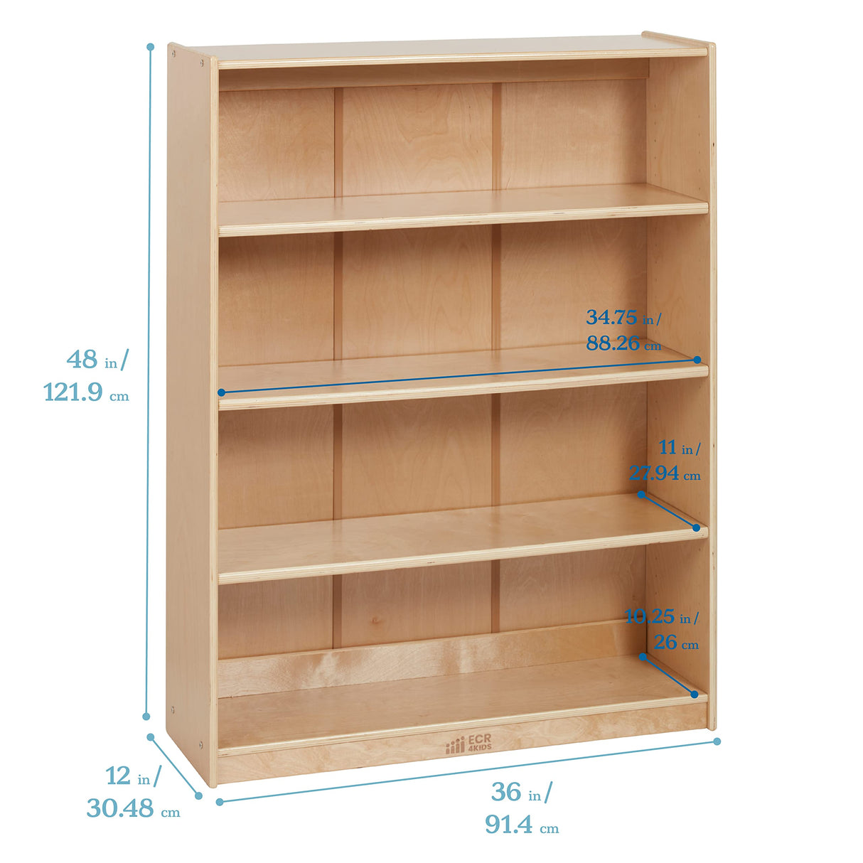 ECR4Kids Classic Bookcase, 48in, Adjustable Shelves, Natural ECR4Kids