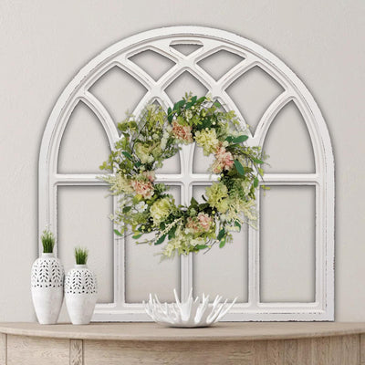 Sintosin Farmhouse White Arched Window Frame Decor 32 Inch, Hanging Distressed Wooden Rustic Window Frames for Wall Decor, Window Pane Wall Decor for Living Room Christmas Halloween