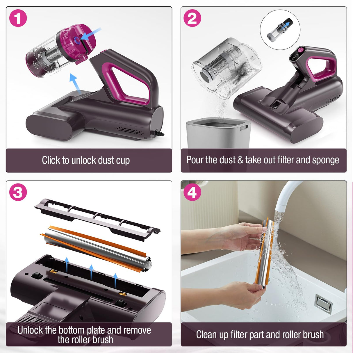 BYHUME Mattress Vacuum Cleaner, 17Kpa 650W Bed Vacuum Cleaner, 273nm UV-C Light & Ultrasonic 145°F Heating, 80000 RPM/Min Brushroll Rotation, Wide Suction Port for Pillows Cribs Sofa, Black Corded BYHUME