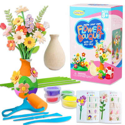 Clay Flower Craft Kit for Kids - Make Your Own DIY Air Dry Bouquet Making Set, Arrange & Create Personalized Art, Perfect Arts & Crafts Gift for Kids, Non-Toxic Modeling Clay with Tools & Guide