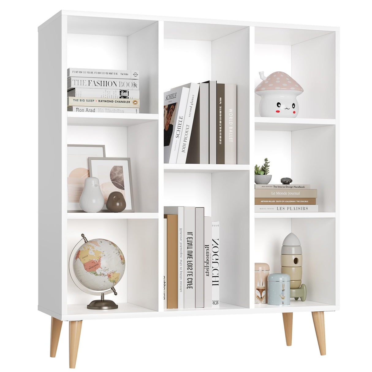 FACBOTALL Modern Minimalist White Bookshelf with 8 Cube Open Shelves for Stylish Storage FACBOTALL