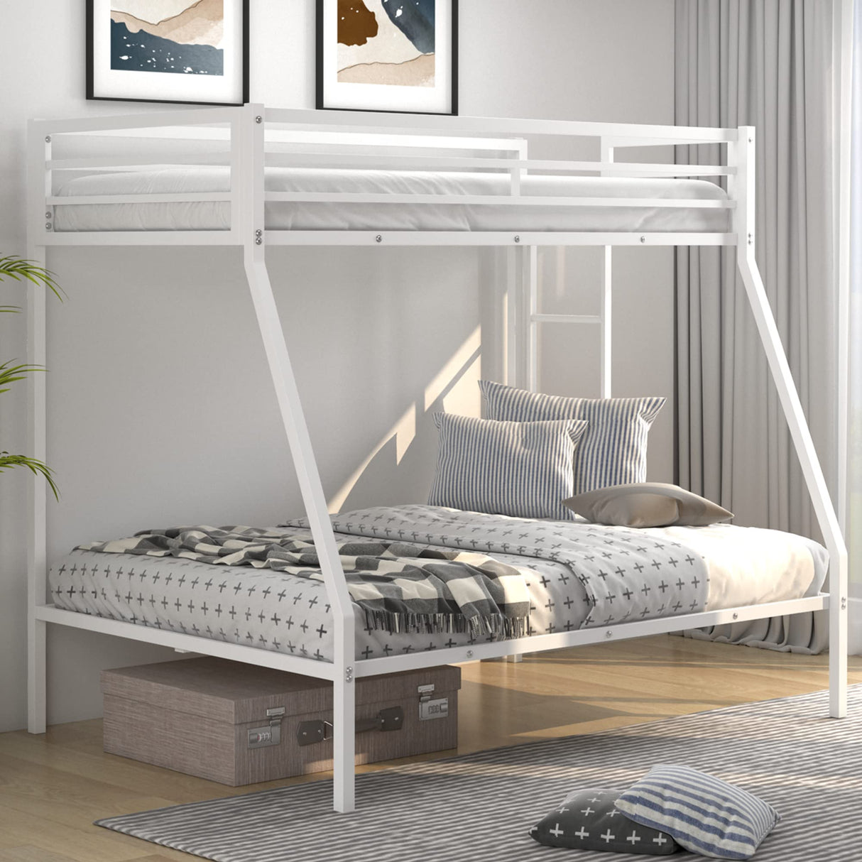 KOMFOTT Metal Twin Over Full Bunk Bed, Heavy Duty Bed Frame with Integrated Ladder, Full-Length Guardrails for Teens & Adults, Space-Saving Bunk Bed for Bedroom & Dorm, No Box Spring Required KOMFOTT