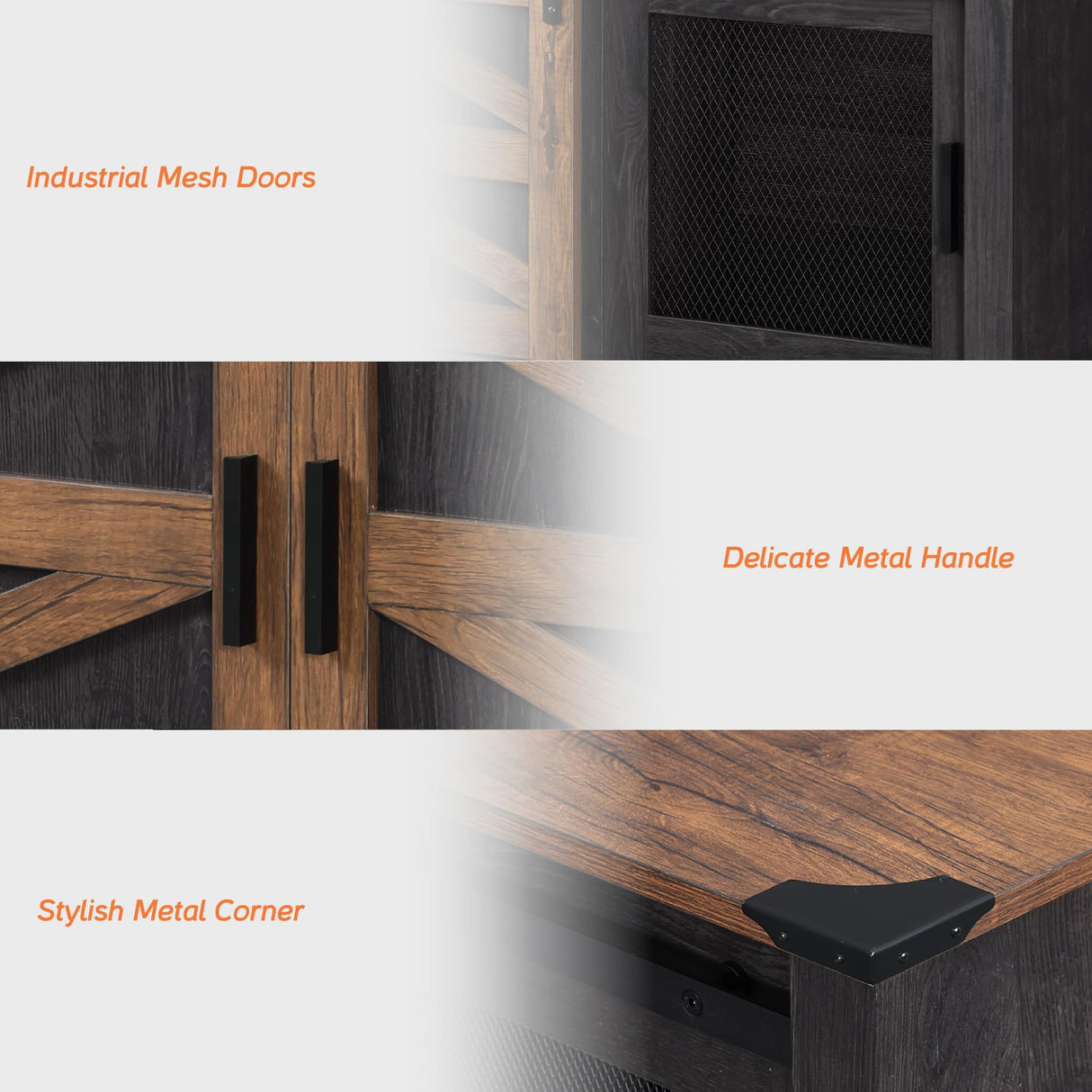 WAMPAT Rustic Farmhouse Buffet Cabinet with Sliding Barn Doors – 59" Antique Black & Brown Coffee Bar Storage Table for Kitchen and Living Room WAMPAT