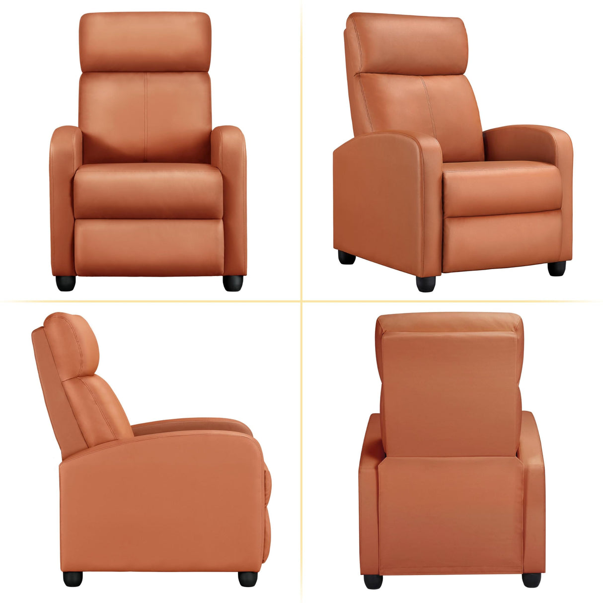 Yaheetech Recliner Chair PU Leather Recliner Sofa Home Theater Seating with Lumbar Support Overstuffed High-Density Sponge Push Tan Recliners Yaheetech