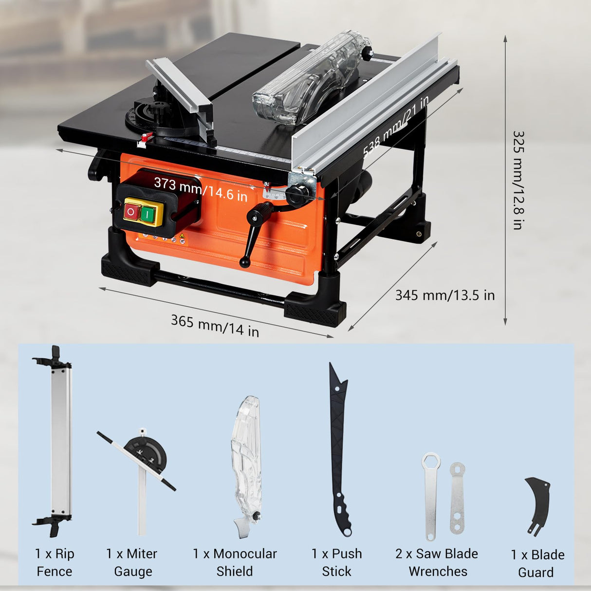 GarveeTech Table Saw for Jobsite, 8-Inch 6.7-Amp Copper Motor, Cutting Speed Up to 3576RPM, 24T Blade,Compact Portable Table Saw Kit With Sliding Miter Gauge, for Diy Woodworking, Orange GarveeTech