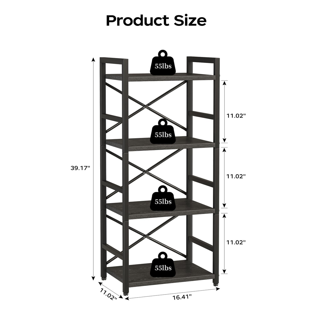Homeiju Black Bookshelf, 4 Tier Small Bookcase, Black Metal Small Bookcase, Book Shelf Organization and Storage for Living Room, Bedroom, and Home Office