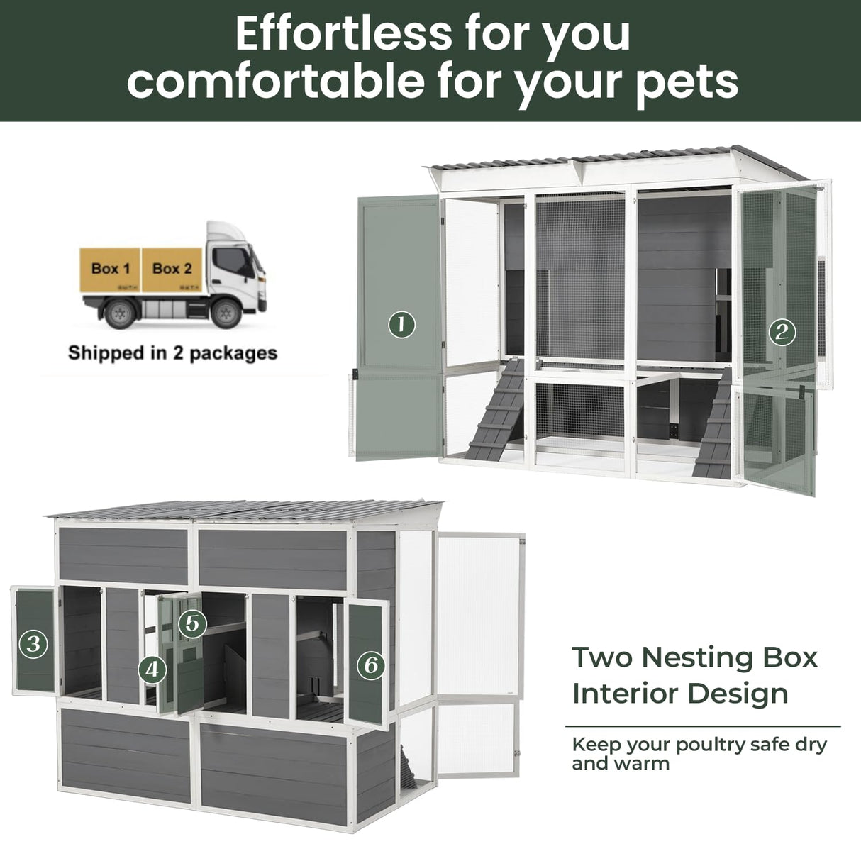 AECOJOY 67'' Extra Large Chicken Coop with Run, Wood Chicken House with 4 Nesting Boxes & Roost Bar for 8-10 Chickens, Outdoor Hen Fence Poultry Pet Cage for Backyard AECOJOY