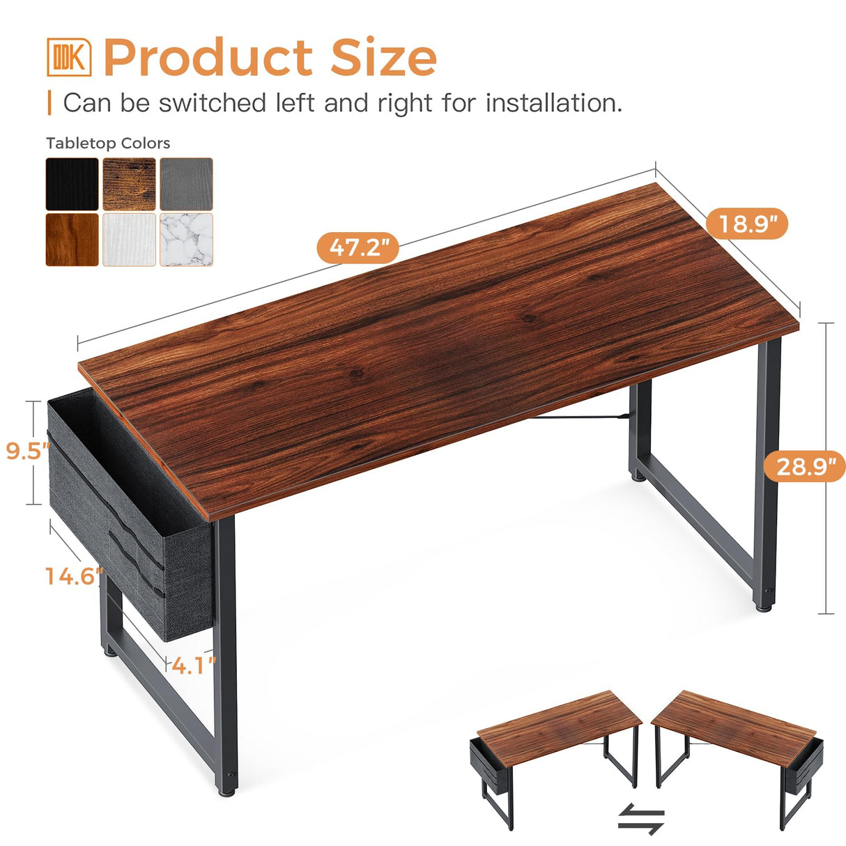 ODK Computer Desk Large Office Desk, 48 Inch Gaming Desk with Storage, Modern PC Desk Work Table with Headphone Hook for Home Office, Deep Brown ODK