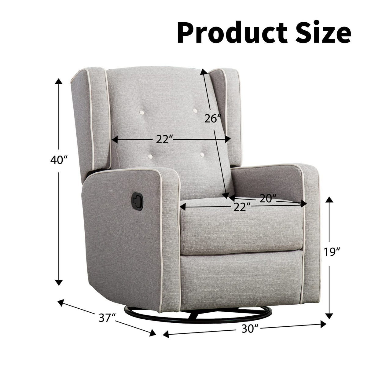 CANMOV Swivel Rocker Recliner Chair, Nursery Glider Chair, Nursery Rocking Chairs, Manual Reclining Chair, Grey CANMOV