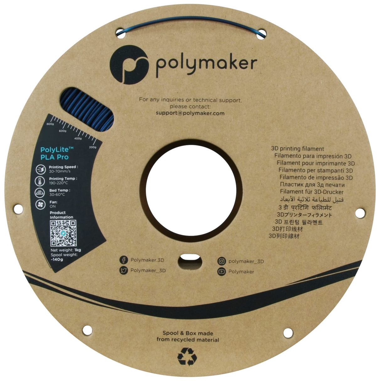 Polymaker PLA PRO Filament 1.75mm Metallic Blue, Powerful PLA Filament 1.75mm 3D Printer Filament 1kg - PolyLite 1.75 PLA Filament PRO Tough & High Rigidity 3D Printing PLA Filament Metallic Blue Polymaker