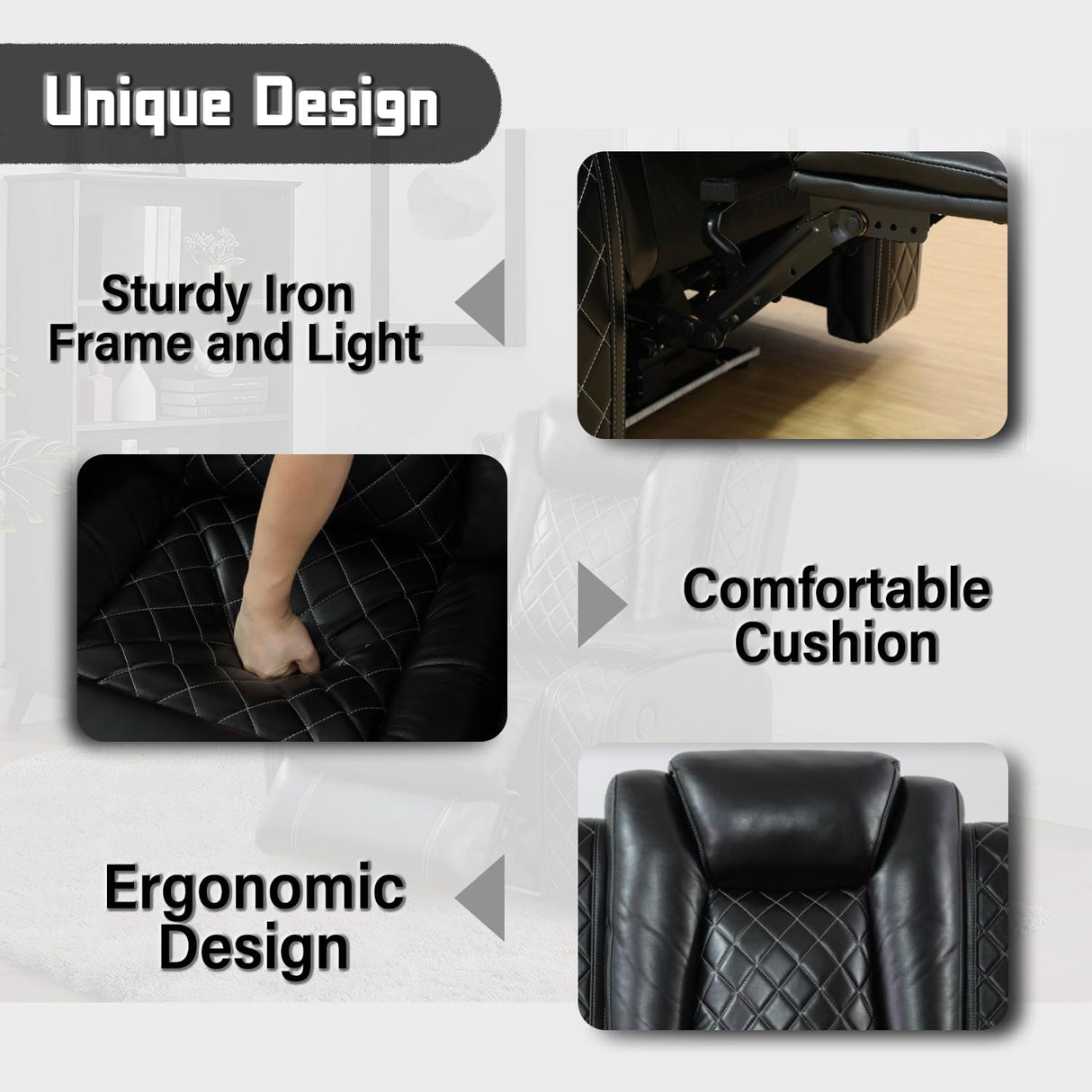 Plithzy Leather Power Recliner Sofa Set with LED, Leather Sofa Set with USB Charing&Reading Light, Living Room Furniture Set Reclining Sofa with Hidden Arm Storage (Sofa and Chair, Black) Plithzy