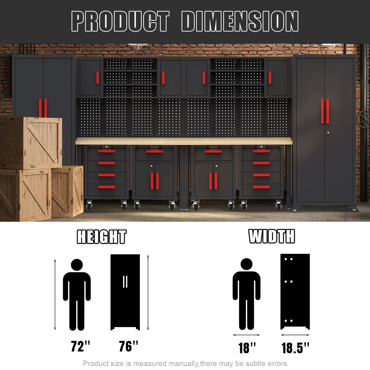 HPDMC Garage Storage Cabinet System - 2 * 6-Pcs Workshop Set with Steel Cabinet Drawers, Rolling Chest, Workbench, Pegboard for Tool Organization HPDMC