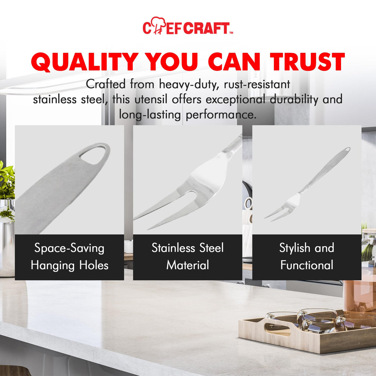 Chef Craft Select Meat Serving Fork, 12.5 inch, Stainless Steel Chef Craft