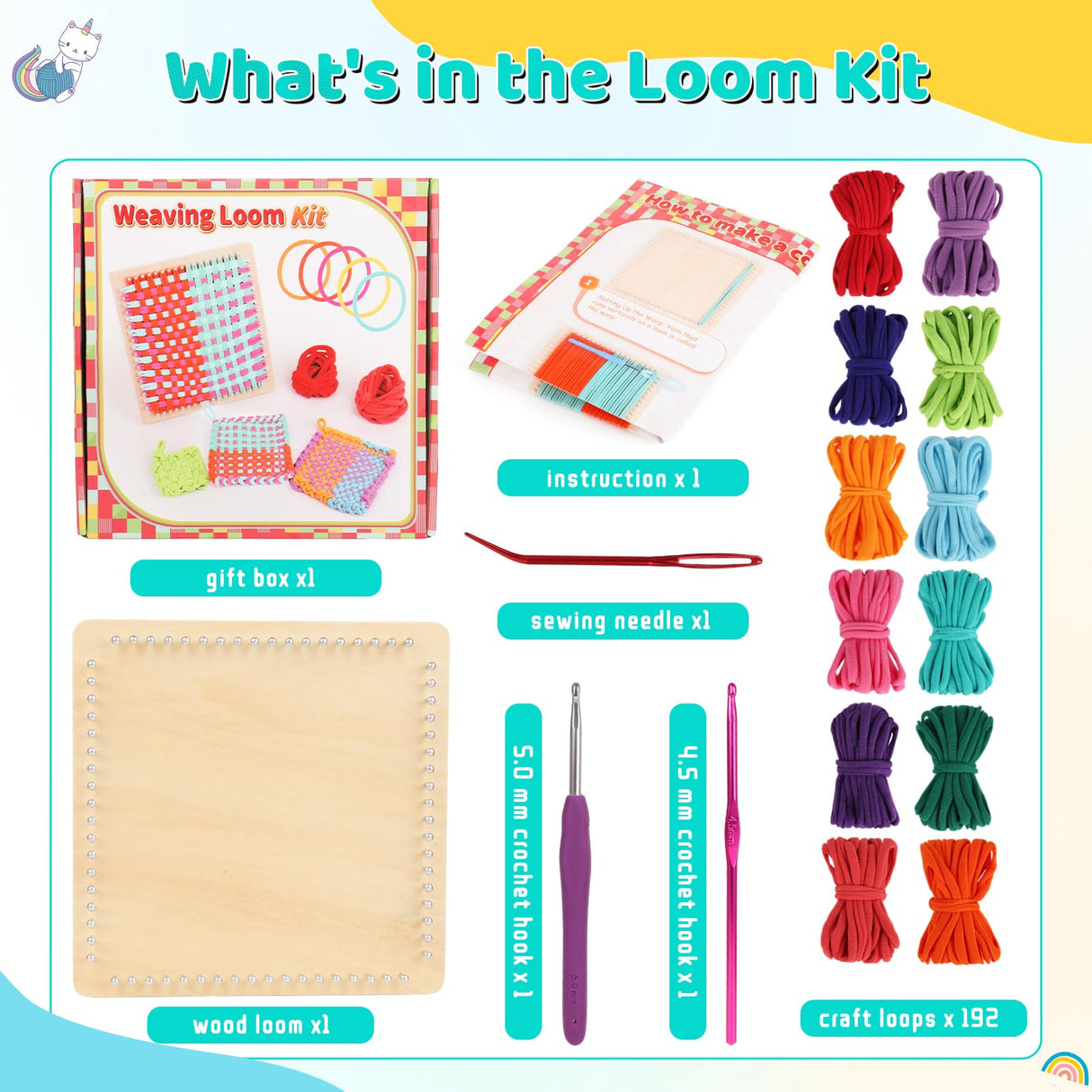 Aeelike Weaving Loom Kit for Kids, Potholder Wood Loom Kits Including 192 PCS Colorful Craft Loops Detailed Instructions for Girls Boys Ages 5-12 Activity, Durable-Perfect Kids Gift-Happy Time Aeelike