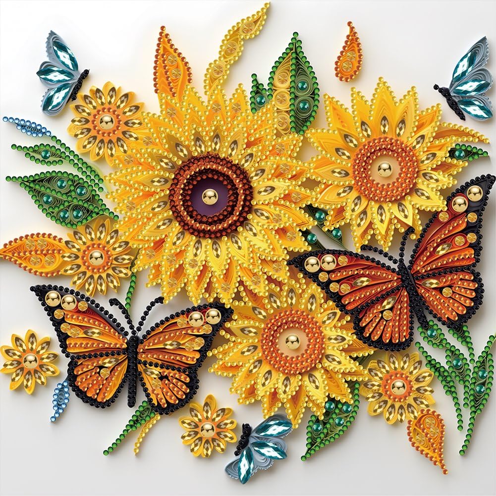 Stalente Diamond Painting Kits for Adults Sunflower, 5D Special Shape Diamond Art Kits for Beginners, Crystal Rhinestones Diamond Painting for Home Wall Decoration Gift 12×12inch, Butterfly Stalente